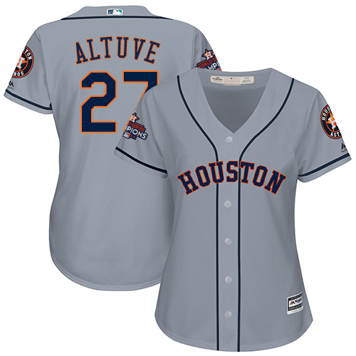 Astros #27 Jose Altuve Grey Road World Series Champions Women's Stitched MLB Jersey